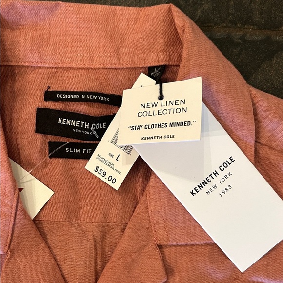 Kenneth Cole Men's Pink Casual Button Down Shirt, linen blend - Picture 2 of 7